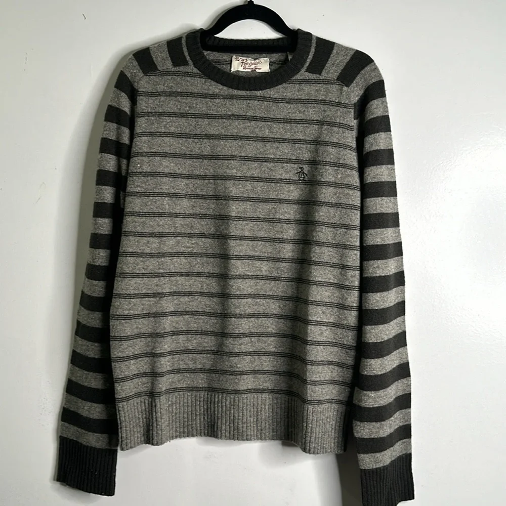 Penguin lamb wool gray striped sweater size large office career